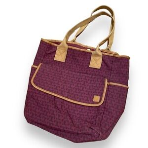 Sewing Tote Bag (shoulder purse) carry-all canvas travel maroon black tan JoAnne